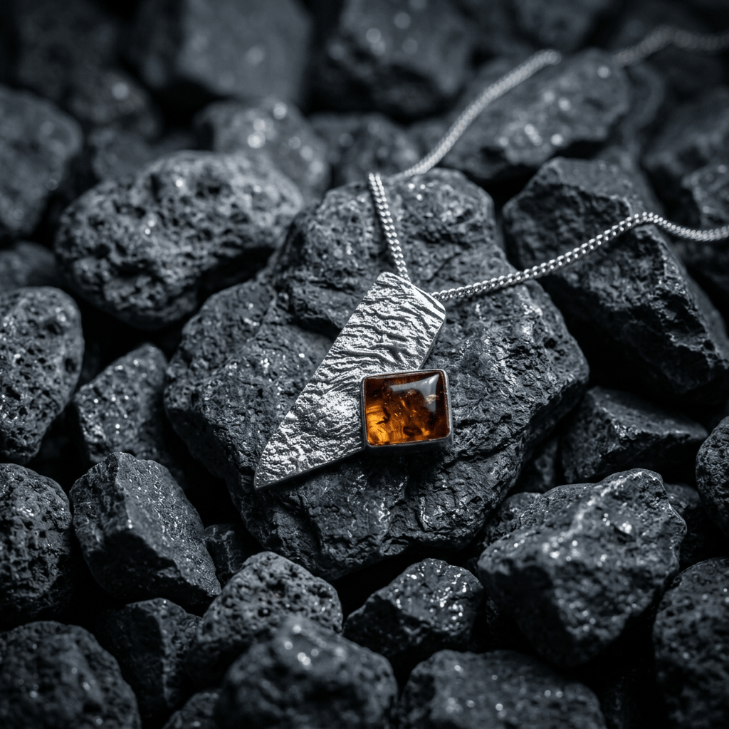 Beautiful, Amber, textured Sterling Silver necklace. - Stellify Jewellery