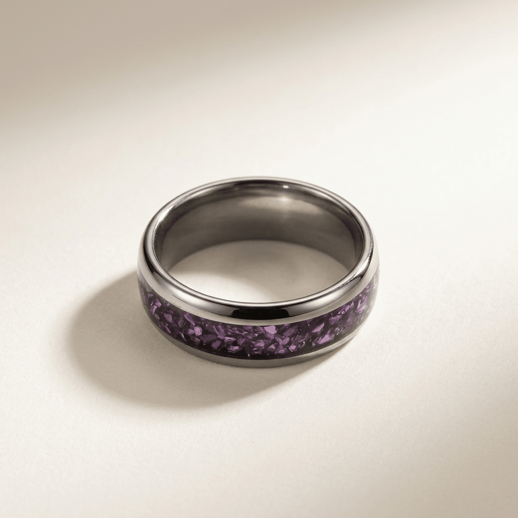 Nebula, the unique Mens, Tungsten Carbide ring. Polished silver, with shimmering Alexandrite inlay. Wedding/ engagement ring (Women's available to match.) - Stellify Jewellery