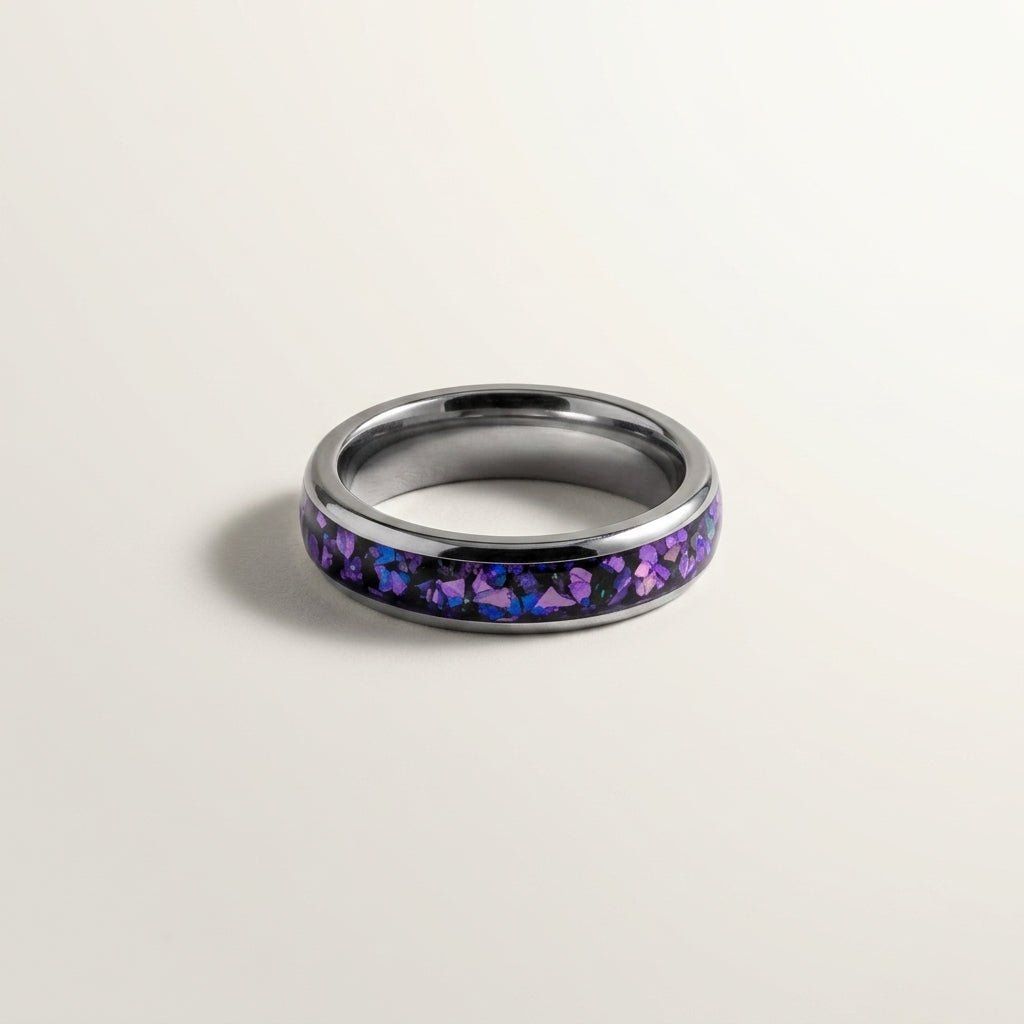 Nebula, the unique womens, Tungsten Carbide ring. Polished silver, with shimmering Alexandrite inlay. Wedding/ engagement ring (Men's available to match.) - Stellify Jewellery