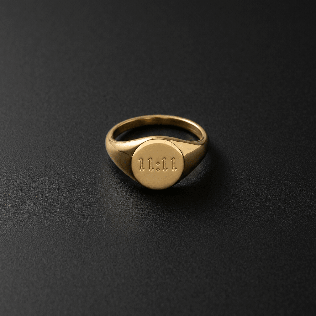 11:11' signet ring, gold PVD coated Stainless Steel. Anti tarnish, waterproof, hypoallergenic. - Stellify Jewellery