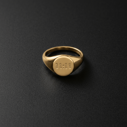 11:11' signet ring, gold PVD coated Stainless Steel. Anti tarnish, waterproof, hypoallergenic. - Stellify Jewellery