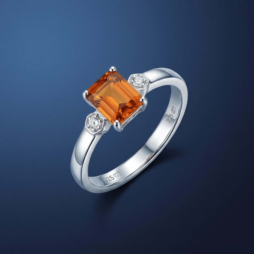 1.7ct Orange Citrine and Diamond, Sterling Silver 925 ring - Stellify Jewellery