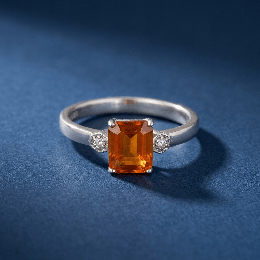 1.7ct Orange Citrine and Diamond, Sterling Silver 925 ring - Stellify Jewellery