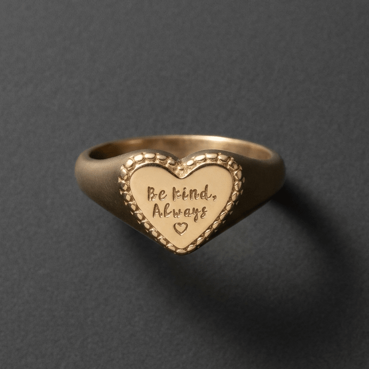 Be Kind' signet ring, gold PVD coated Stainless Steel. Anti tarnish, waterproof, hypoallergenic. - Stellify Jewellery