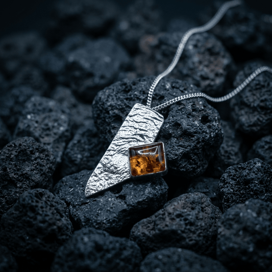 Beautiful, Amber, textured Sterling Silver necklace. - Stellify Jewellery