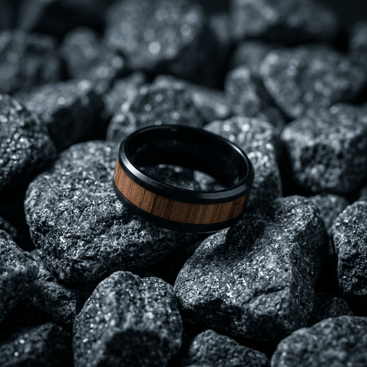 Black, men's ring, with Oak burl inlay - Stellify Jewellery