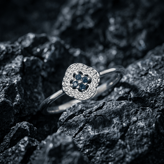 Blue & White Diamond Quatrefoil Clover Ring - Stellify Jewellery