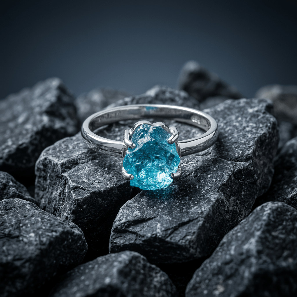 Bright Blue Neon Apatite Silver Ring - Stellify Jewellery
