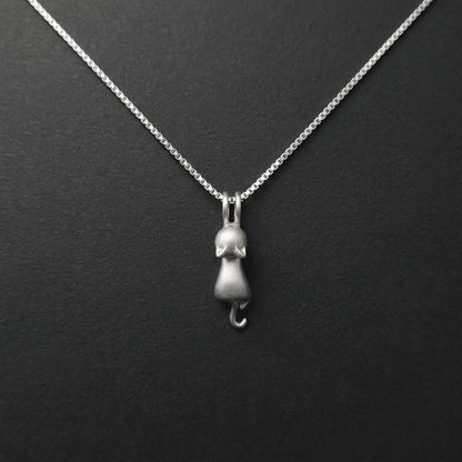 Cat pendant necklace, brushed matt chrome, silver. 18" fine chain. Stainless Steel - Stellify Jewellery