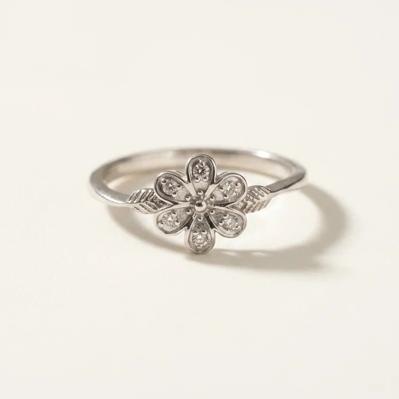Elegance in Bloom: Sterling Silver White Diamond Pave Flower Ring - Stellify Jewellery