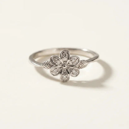 Elegance in Bloom: Sterling Silver White Diamond Pave Flower Ring - Stellify Jewellery