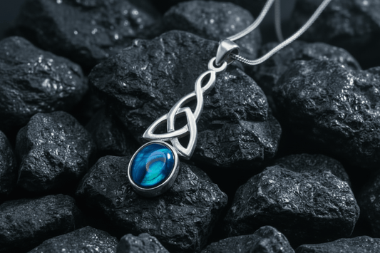 Emeline twist necklace, Sterling Silver 925 drop pendant, featuring bright blue paua shell 18" - Stellify Jewellery
