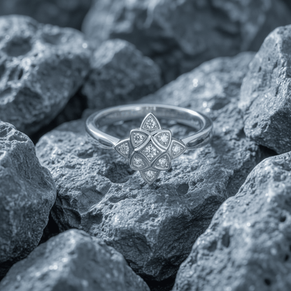 Floral star 0.2 cts White Diamond Pave Setting Ring - Stellify Jewellery