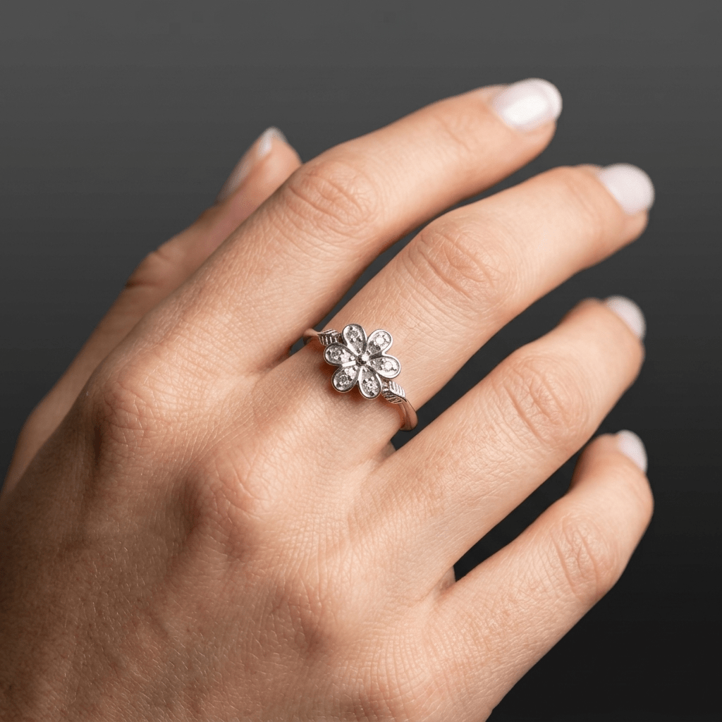Floral star 0.2 cts White Diamond Pave Setting Ring - Stellify Jewellery