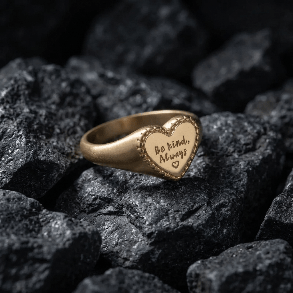 Gold 'Be Kind' signet ring - Stellify Jewellery