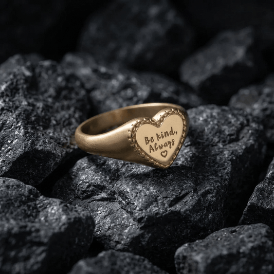 Gold 'Be Kind' signet ring - Stellify Jewellery
