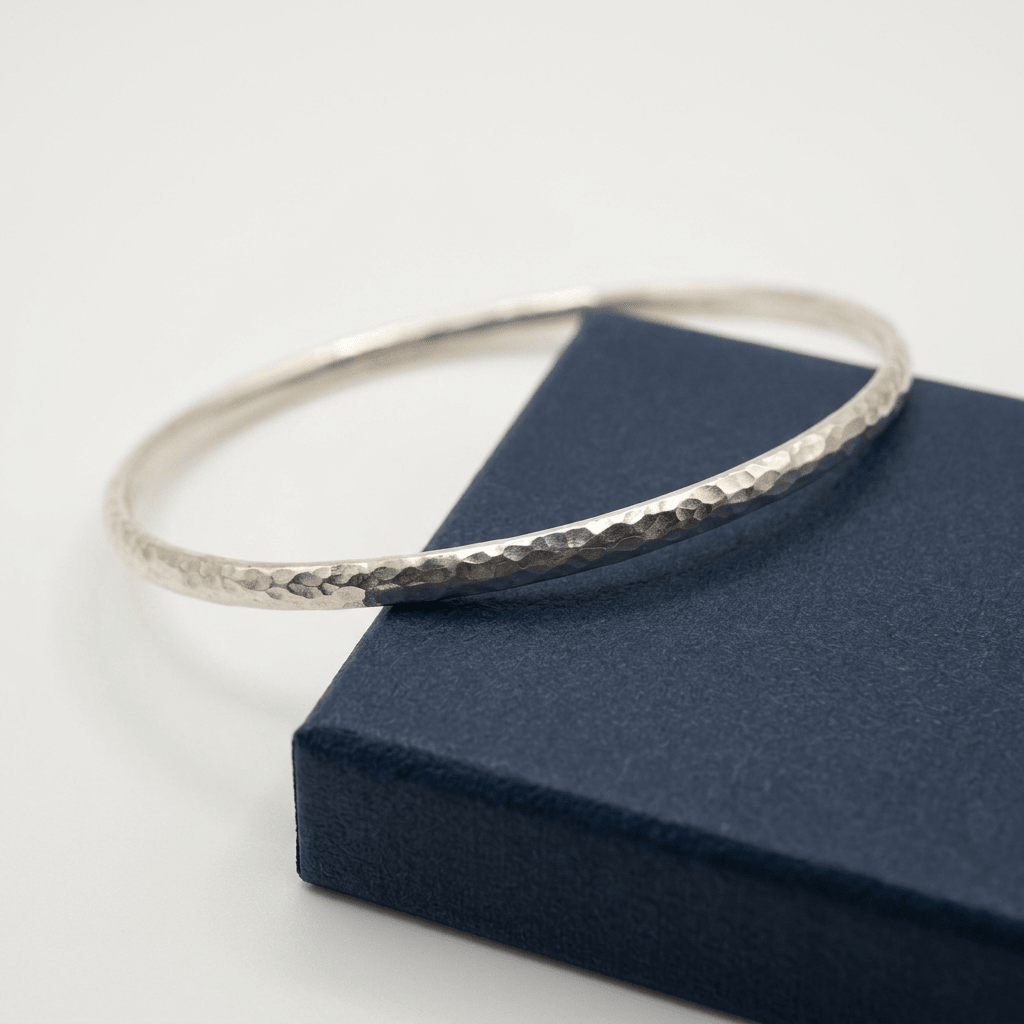 Hammered, Sterling Silver Bangle - Stellify Jewellery