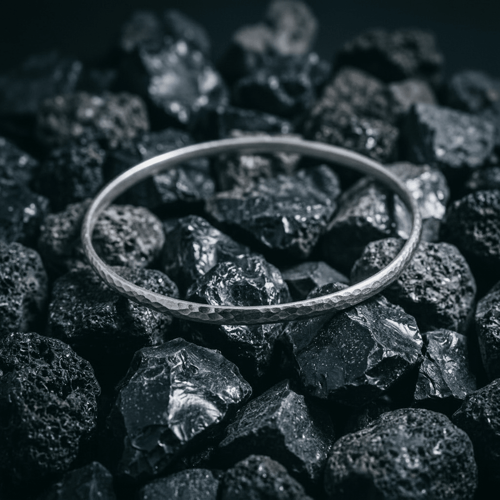 Hammered, Sterling Silver Bangle - Stellify Jewellery