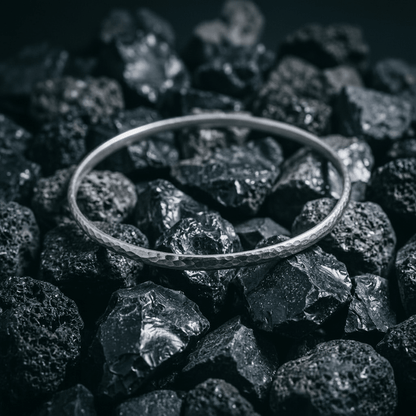 Hammered, Sterling Silver Bangle - Stellify Jewellery