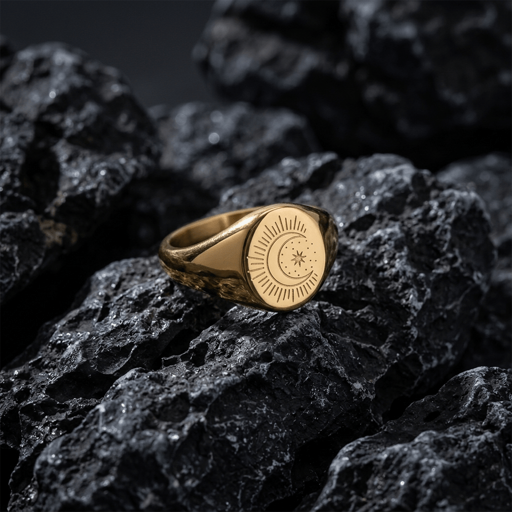 Moon, gold signet ring - Stellify Jewellery