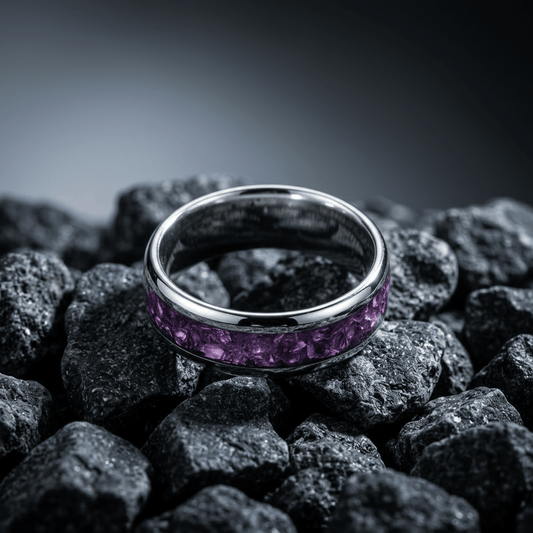 Nebula, the unique Mens, Tungsten Carbide ring. Polished silver, with shimmering Alexandrite inlay. Wedding/ engagement ring (Women's available to match.) - Stellify Jewellery
