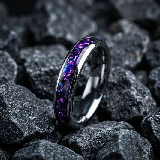 Orion Womens ring, Silver Tungsten Carbide, with crushed Alexandrite and Blue Sandstone inlay - Stellify Jewellery