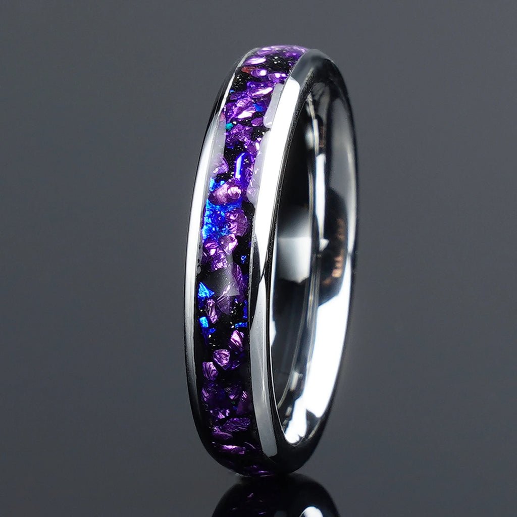 Orion Womens ring, Silver Tungsten Carbide, with crushed Alexandrite and Blue Sandstone inlay - Stellify Jewellery