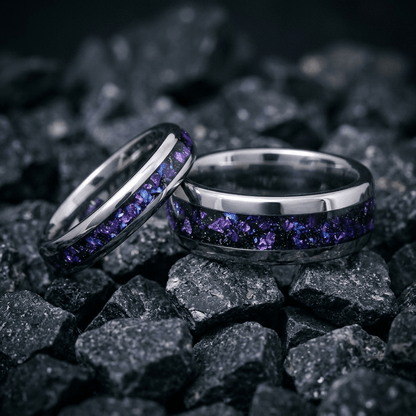 Orion Womens ring, Silver Tungsten Carbide, with crushed Alexandrite and Blue Sandstone inlay - Stellify Jewellery