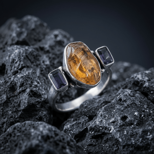 Raw Citrine and Amethyst Sterling Silver ring - Stellify Jewellery