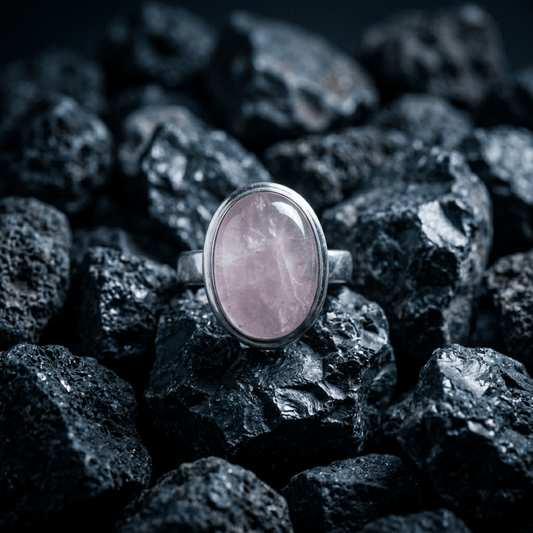 Rose Quartz oval stone, Sterling Silver ring - Stellify Jewellery
