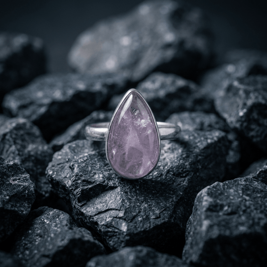 Rose Quartz pear shaped stone, Sterling Silver ring - Stellify Jewellery