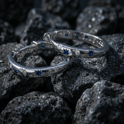 Star and sparkle hoop earrings, silver stainless steel - Stellify Jewellery