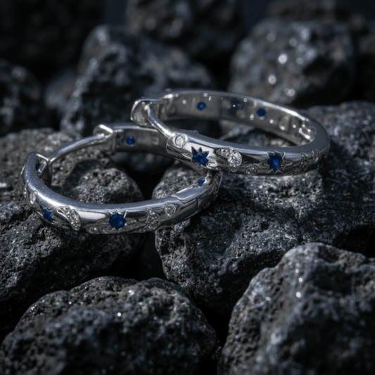 Star and sparkle hoop earrings, silver stainless steel - Stellify Jewellery