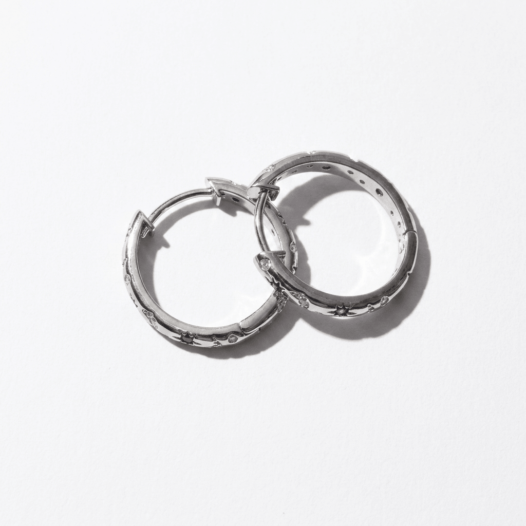 Star and sparkle hoop earrings, silver stainless steel - Stellify Jewellery