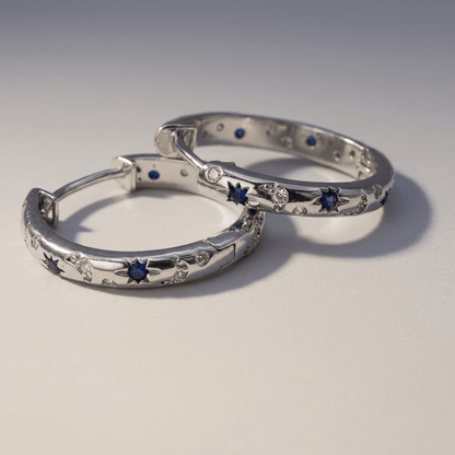 Star and sparkle hoop earrings, silver stainless steel - Stellify Jewellery