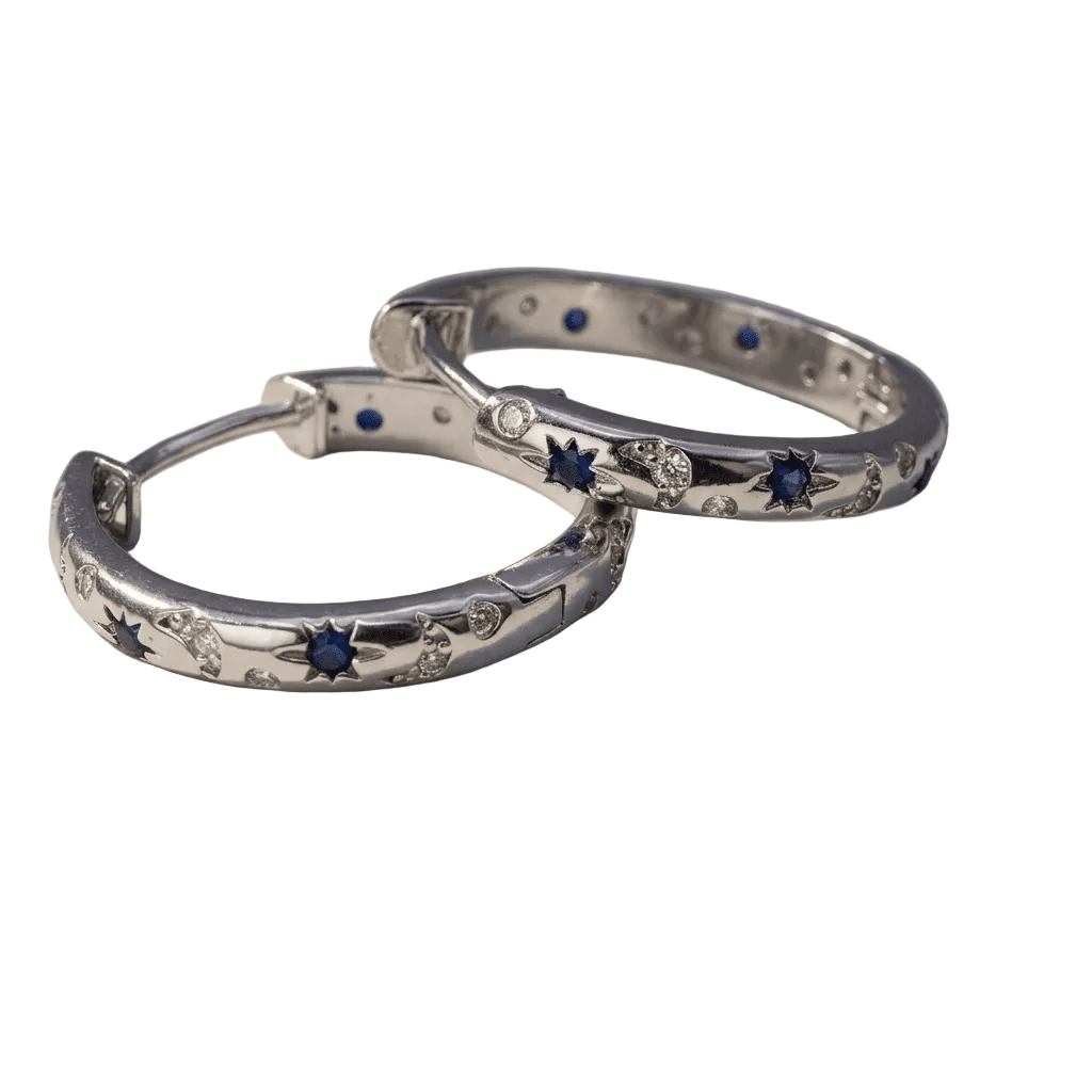 Star and sparkle hoop earrings, silver stainless steel - Stellify Jewellery