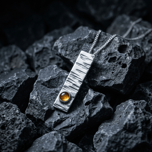 Sterling Silver hammered pendant set with an amber stone - Stellify Jewellery