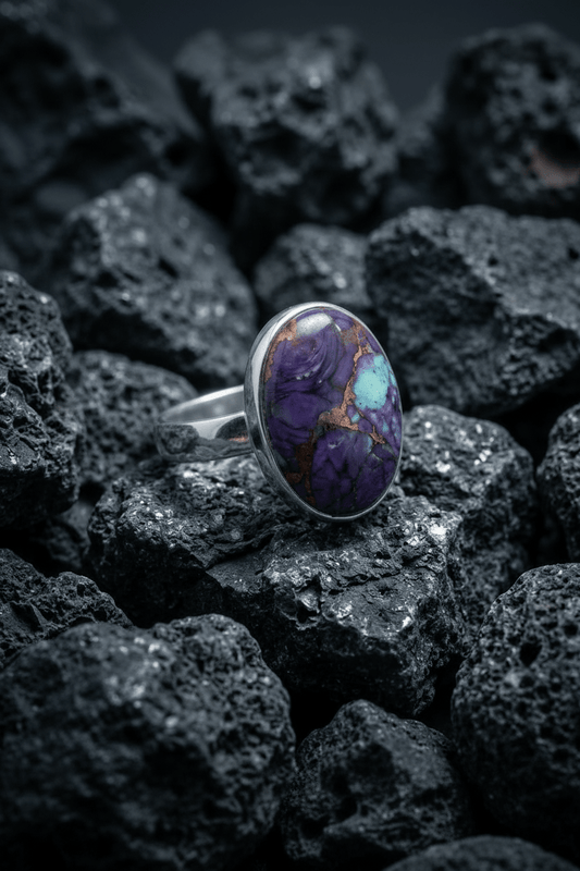 Sterling silver ring, mojave purple kingsman turquoise stone - Stellify Jewellery
