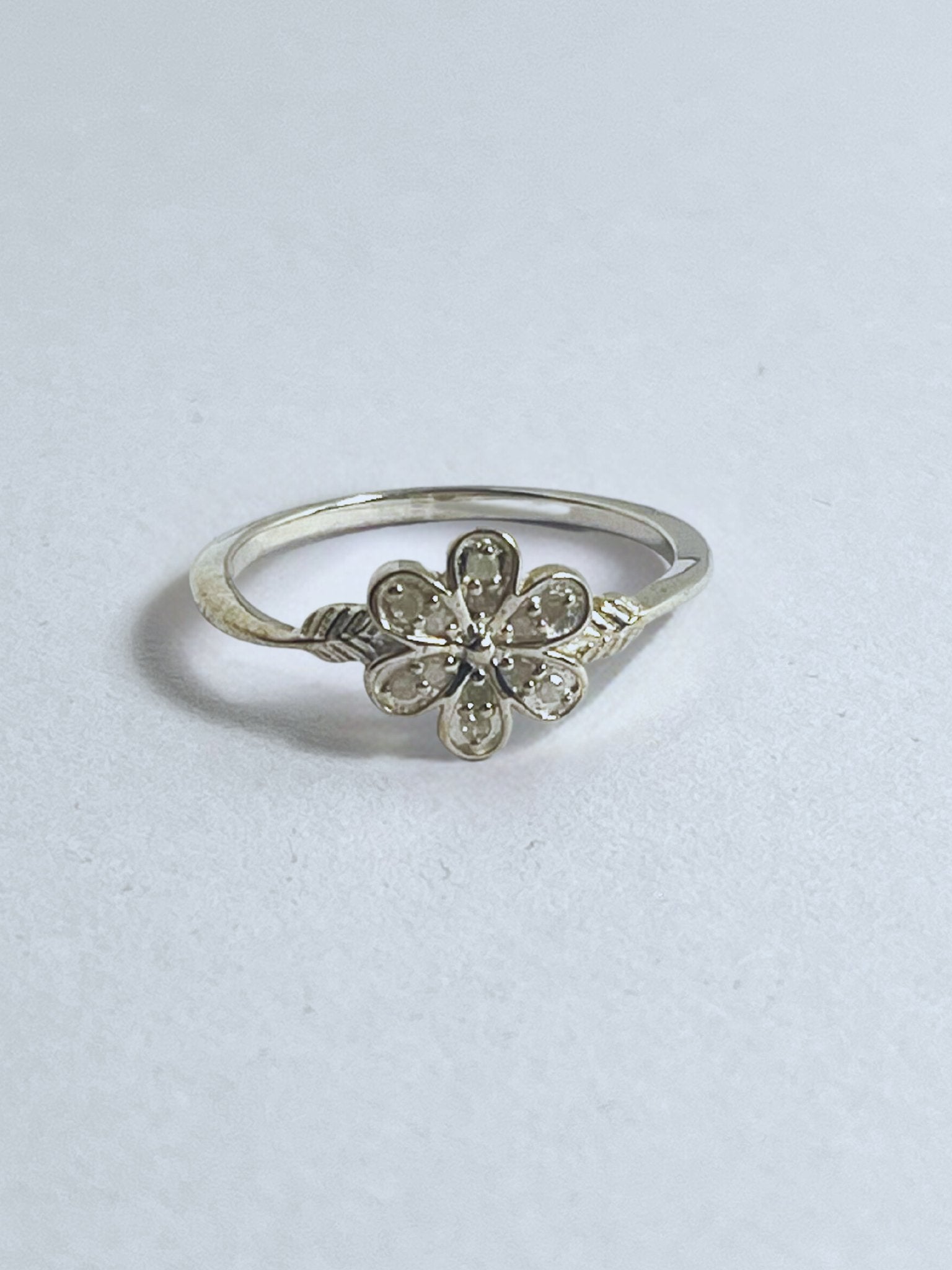 Elegance in Bloom: Sterling Silver White Diamond Pave Flower Ring - Stellify
