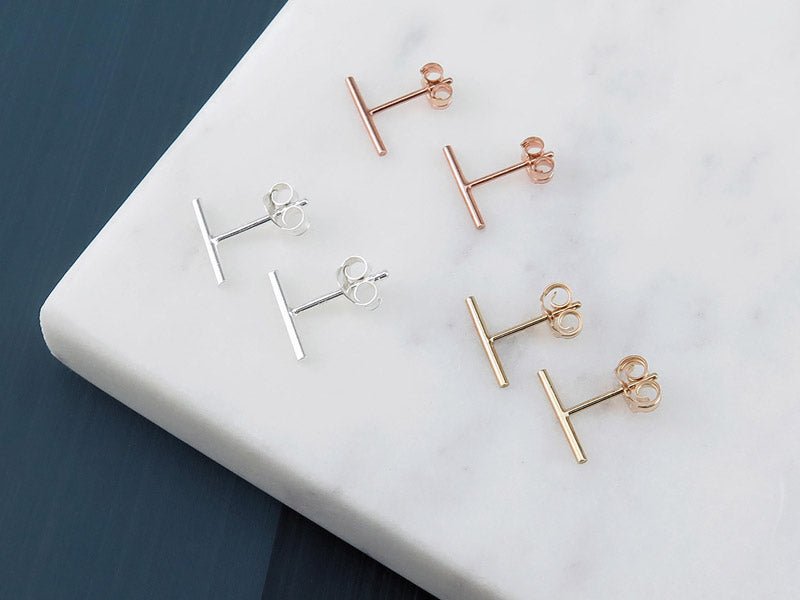 Rose Gold Filled Bar Stud Earrings - Stellify