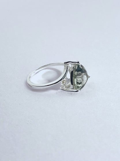 Sterling Silver Prasiolite and White Zircon Ring - Stellify