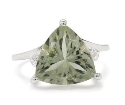 Sterling Silver Prasiolite and White Zircon Ring - Stellify